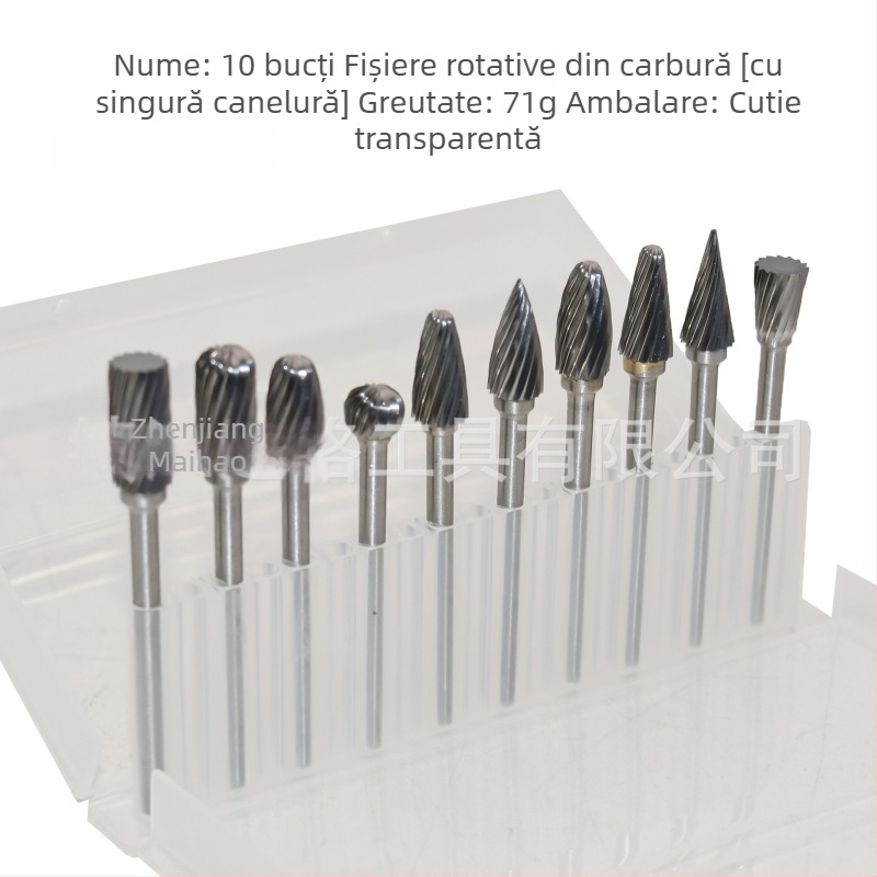 Set de 10 fișiere rotative cu caneluri simple și duble, freză din aliaj dur, unealtă CNC pentru frezare, potrivită pentru oțel și aluminiu