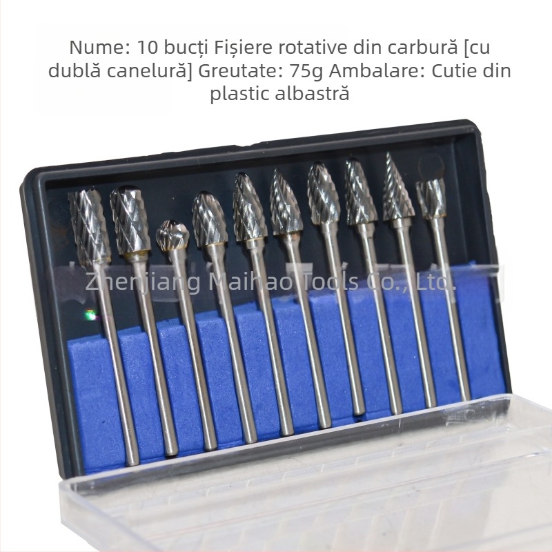 Set de 10 fișiere rotative cu caneluri simple și duble, freză din aliaj dur, unealtă CNC pentru frezare, potrivită pentru oțel și aluminiu