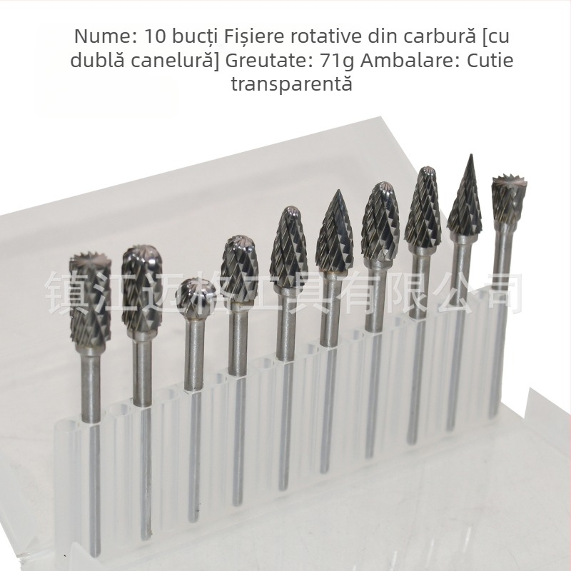 Set de 10 fișiere rotative cu caneluri simple și duble, freză din aliaj dur, unealtă CNC pentru frezare, potrivită pentru oțel și aluminiu