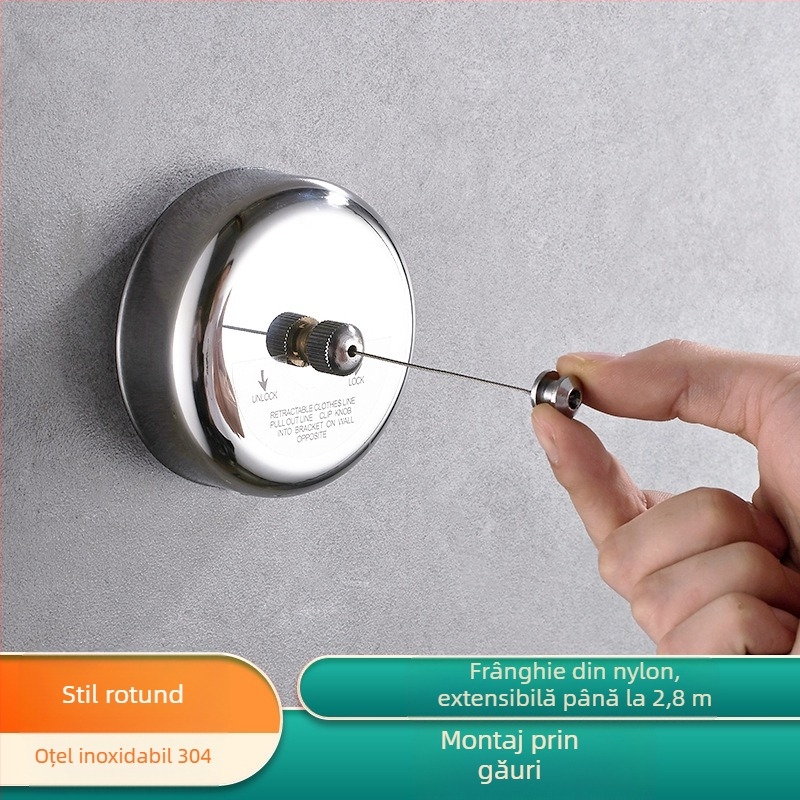 Sistem extensibil de uscare haine montat pe perete din oțel inoxidabil 304, montaj invizibil, pentru baie și balcon