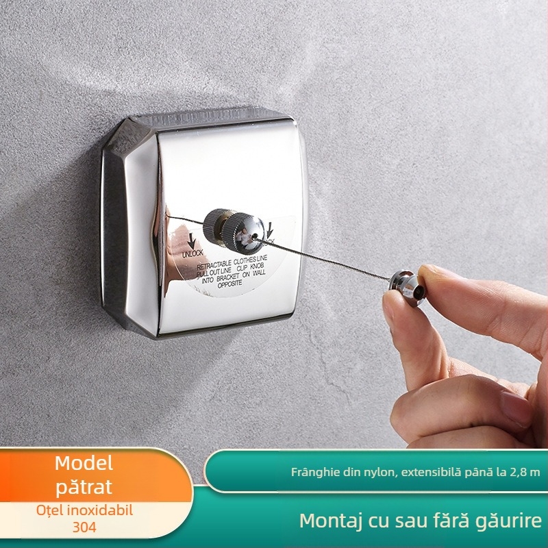 Sistem extensibil de uscare haine montat pe perete din oțel inoxidabil 304, montaj invizibil, pentru baie și balcon