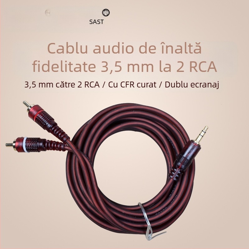 Cablu audio 3,5 mm către RCA dublu mufe, pentru difuzoare PC