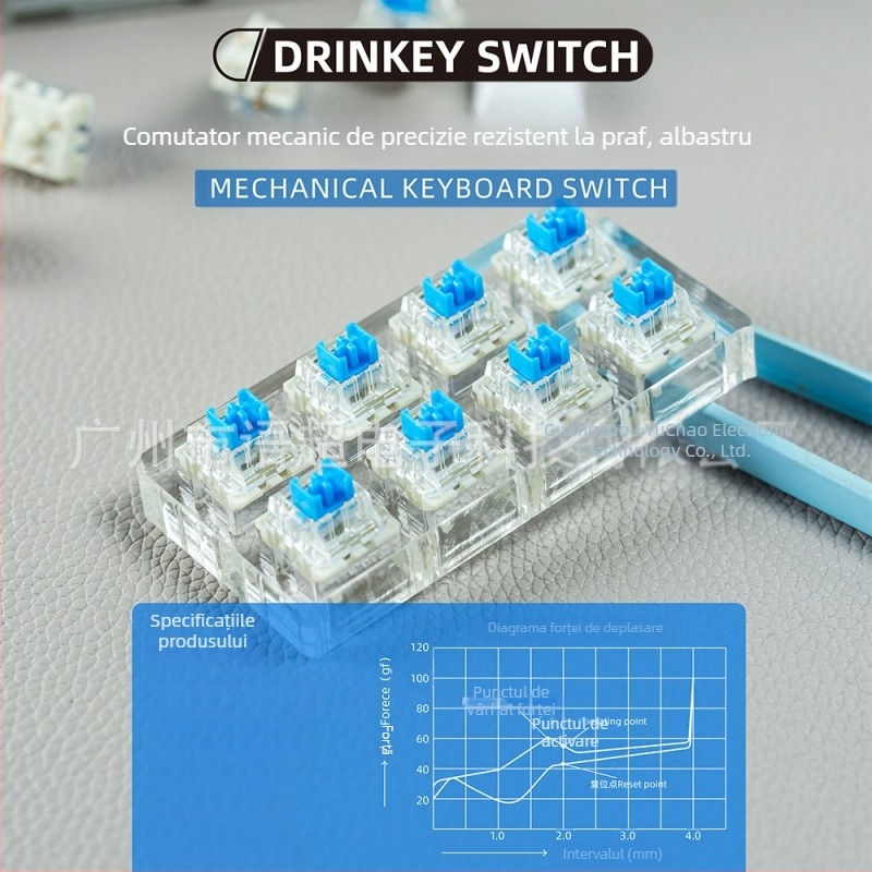 Comutator mecanic pentru tastatură, linier, hot-swappable, iluminare RGB, compatibil până la 87 taste