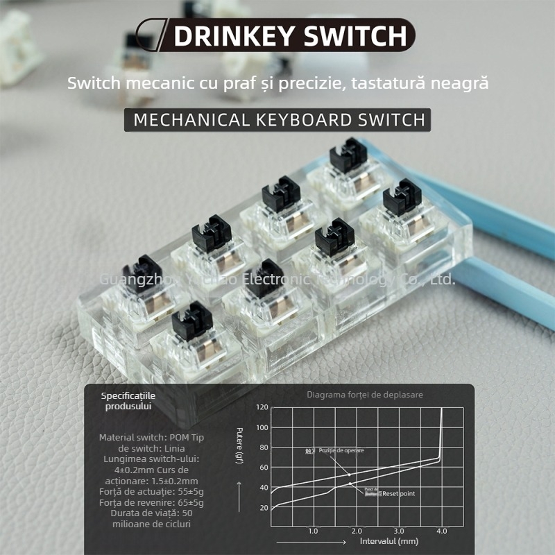 Comutator mecanic pentru tastatură, linier, hot-swappable, iluminare RGB, compatibil până la 87 taste
