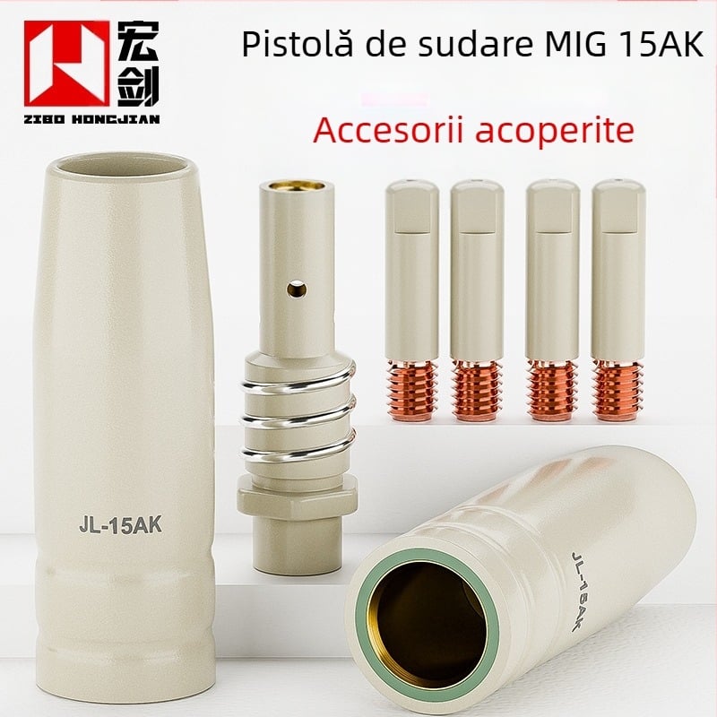 Consumabile pentru sudură cu protecție gaz: capac de protecție a duzei, duză conductivă, 15AK