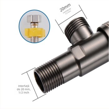 Ventil unghiular din oțel inoxidabil, cu miez de cupru, model 111, instalare încastrată, pentru baie, boiler și toaletă