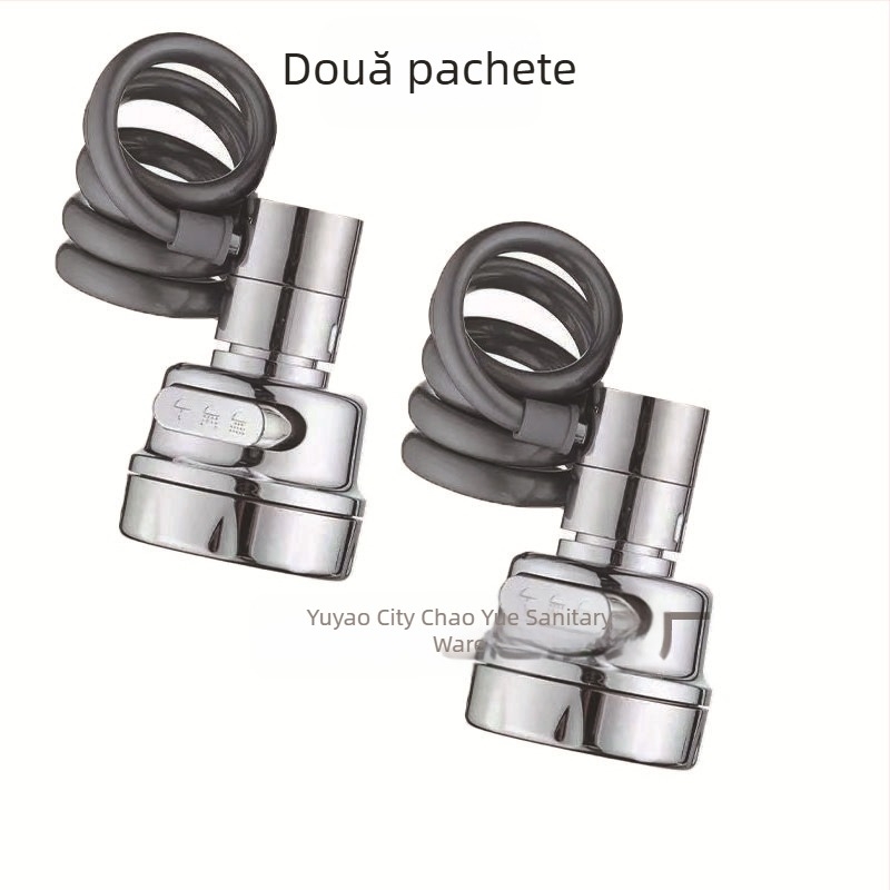 Robinet universal de bucătărie cu extensie, jet reglabil în trei trepte, flux presurizat, rotire la 360°, anti-stropire (miez ceramic al valvei; ABS; instalație spirală; conexiune unică; finisaj electroplating)