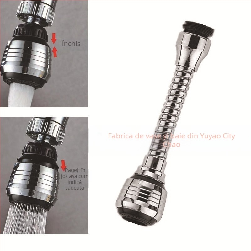 Robinet universal de bucătărie cu extensie, jet reglabil în trei trepte, flux presurizat, rotire la 360°, anti-stropire (miez ceramic al valvei; ABS; instalație spirală; conexiune unică; finisaj electroplating)