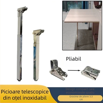 Picior telescopic din țeavă pătrată din oțel inoxidabil pentru picioarele meselor de dining, birou sau bar – pliabil, telescopic, finisaj electrogalvanizat