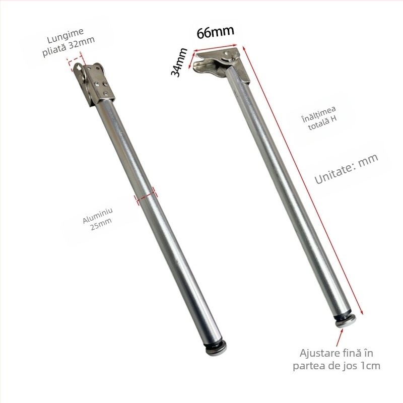 Picior telescopic din țeavă pătrată din oțel inoxidabil pentru picioarele meselor de dining, birou sau bar – pliabil, telescopic, finisaj electrogalvanizat