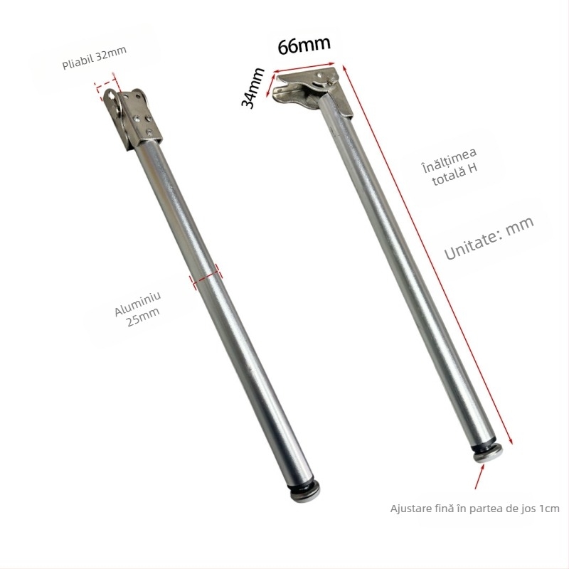 Picior telescopic din țeavă pătrată din oțel inoxidabil pentru picioarele meselor de dining, birou sau bar – pliabil, telescopic, finisaj electrogalvanizat