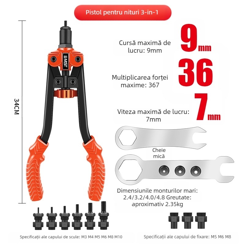 Rivet Nut Gun cu funcționare automată și manuală, pentru construcții
