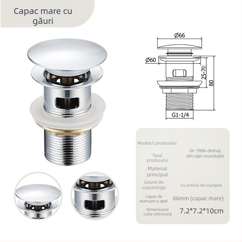 Drenaj chiuvetă cu mecanism pop-up – oțel inoxidabil, model DR-7886, Angma