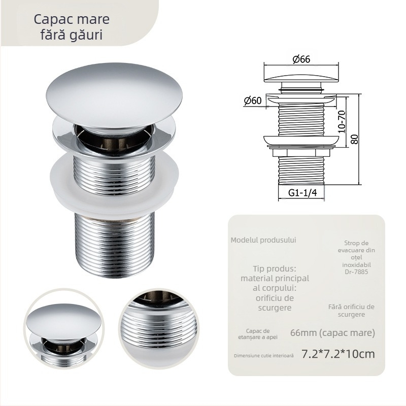 Drenaj chiuvetă cu mecanism pop-up – oțel inoxidabil, model DR-7886, Angma