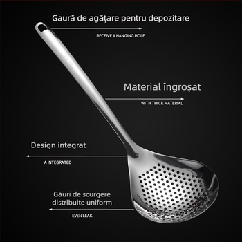 Lingură de strecurare din oțel inoxidabil 304 pentru oale fierbinți, antiderapant, stil modern minimalist, potrivită pentru găluște și tăiței