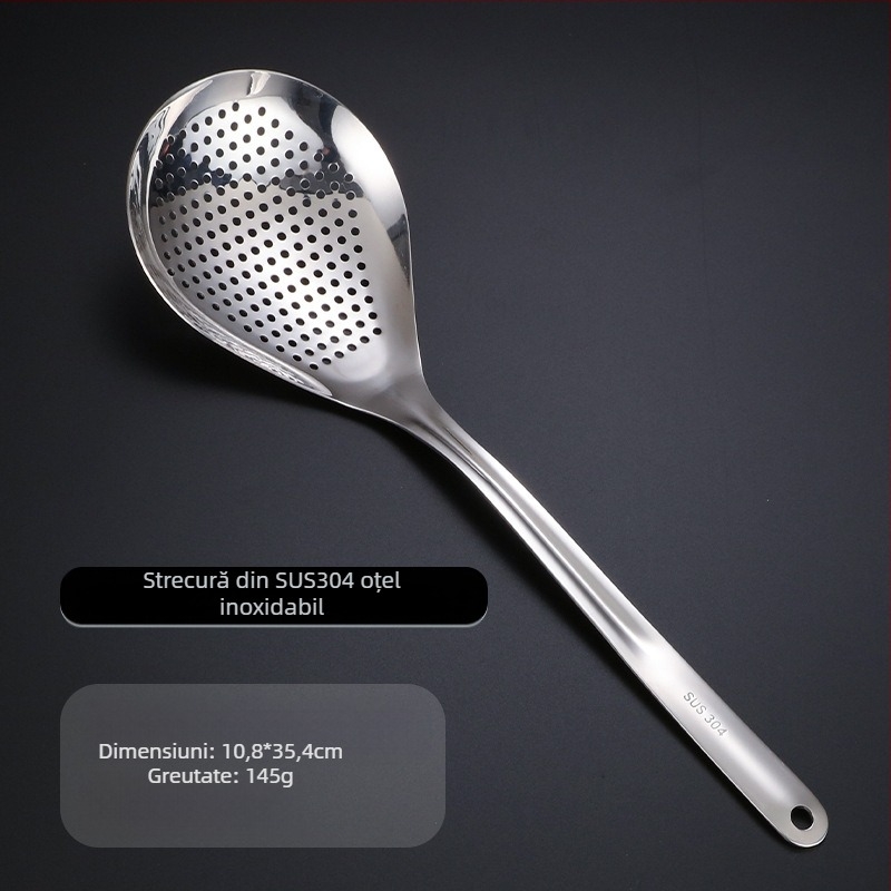 Lingură de strecurare din oțel inoxidabil 304 pentru oale fierbinți, antiderapant, stil modern minimalist, potrivită pentru găluște și tăiței