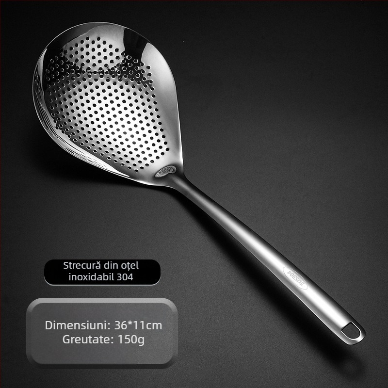 Lingură de strecurare din oțel inoxidabil 304 pentru oale fierbinți, antiderapant, stil modern minimalist, potrivită pentru găluște și tăiței