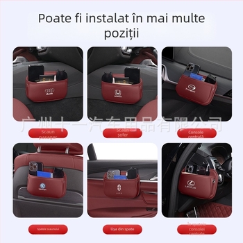 Geantă de depozitare pentru spatele scaunului auto – piele naturală, marca XI, tip suspendat, imprimare logo disponibilă.