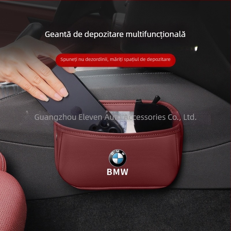 Geantă de depozitare pentru spatele scaunului auto – piele naturală, marca XI, tip suspendat, imprimare logo disponibilă.