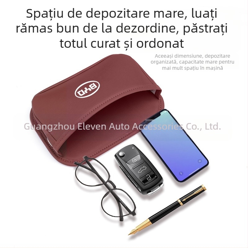 Geantă de depozitare pentru spatele scaunului auto – piele naturală, marca XI, tip suspendat, imprimare logo disponibilă.