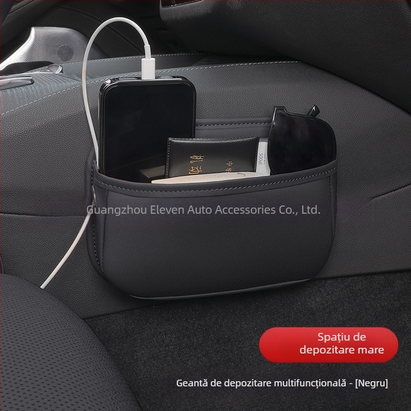 Geantă de depozitare pentru spatele scaunului auto – piele naturală, marca XI, tip suspendat, imprimare logo disponibilă.