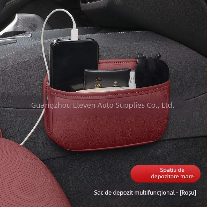 Geantă de depozitare pentru spatele scaunului auto – piele naturală, marca XI, tip suspendat, imprimare logo disponibilă.