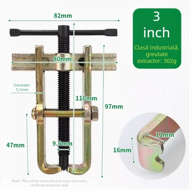 Extractor cu două brațe pentru rulmenți, unealtă compactă de demontare pentru rulmenți din oțel inoxidabil, 36V