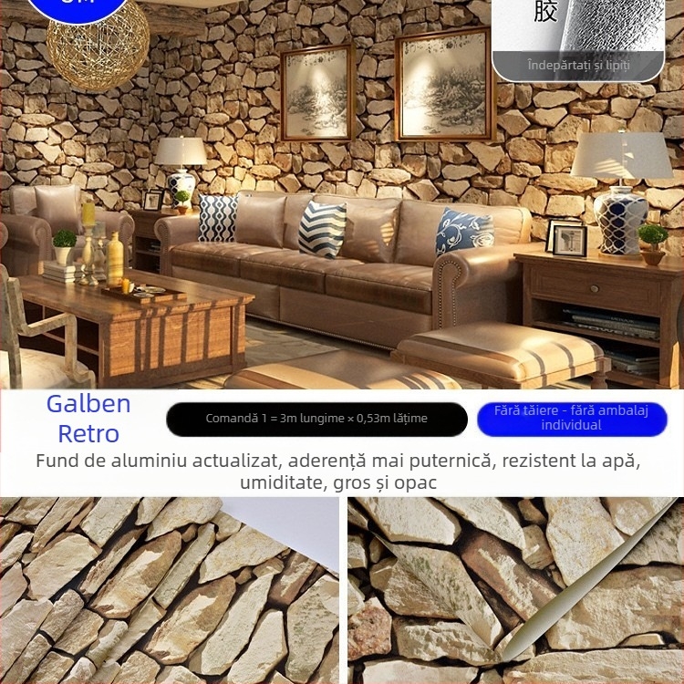 Tapet autoadeziv cu model de cărămidă, efect 3D, PVC, fără formaldehidă