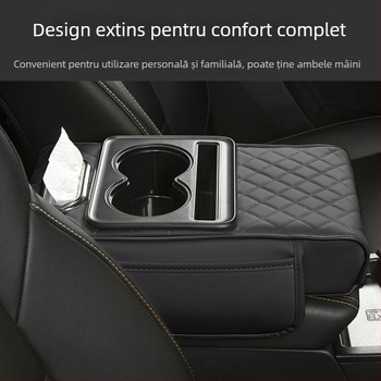 Padă de cotieră din piele pentru mașină cu compartiment pentru șervețele și suport pentru pahar, potrivire universală, brand Huitian (Taizhou, Zhejiang), personalizare disponibilă