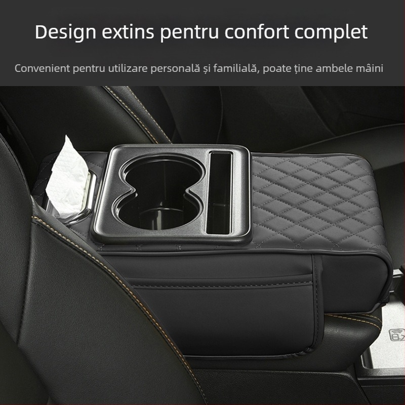 Padă de cotieră din piele pentru mașină cu compartiment pentru șervețele și suport pentru pahar, potrivire universală, brand Huitian (Taizhou, Zhejiang), personalizare disponibilă
