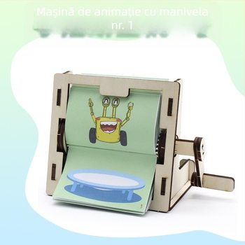 Mașină de Animație Manuală Nr. 1 — Jucărie DIY STEM, Construcție din Lemn, Pentru Vârsta 14+