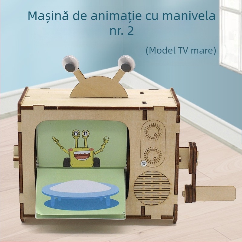 Mașină de Animație Manuală Nr. 1 — Jucărie DIY STEM, Construcție din Lemn, Pentru Vârsta 14+