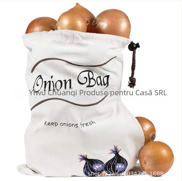 Sac de depozitare pentru fructe și legume cu șnur și imprimare serigrafică