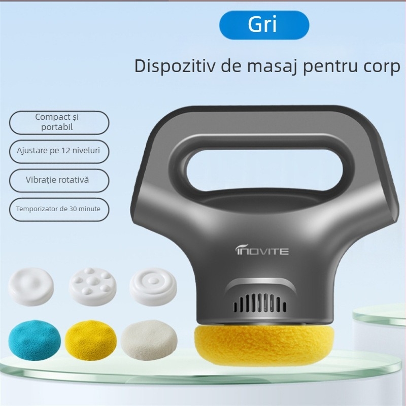 Masajer manual cu alimentare USB, 3 trepte și capete de masaj: convex rotund, cap de masaj acupunctură și rotund, pentru cap, gât, umeri, spate și picioare
