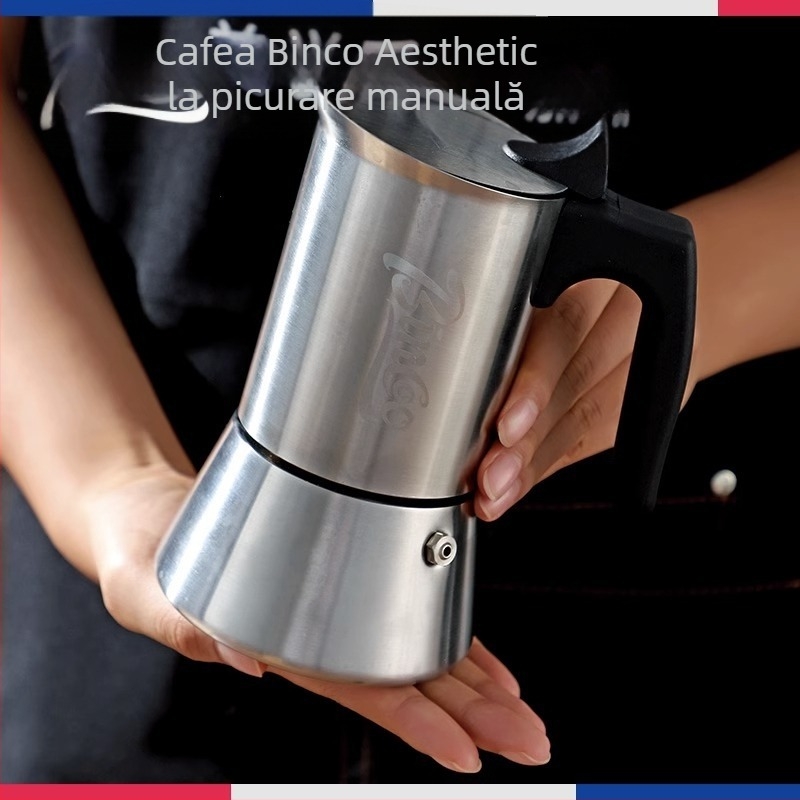 Bincoo moka pot cu un singur ventil, din oțel inoxidabil, stil italian, aparat compact de cafea pentru extracție concentrată