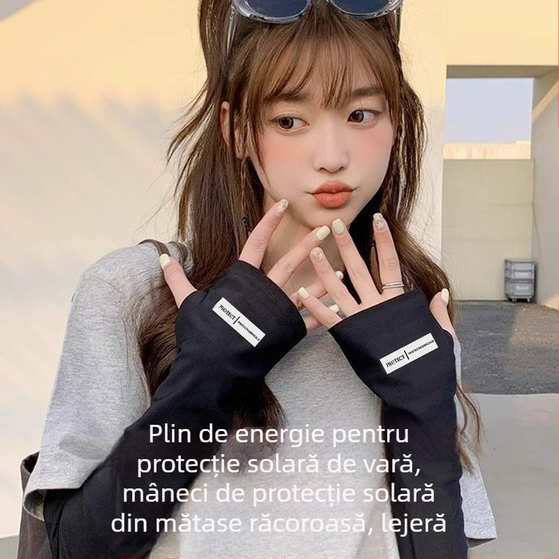 Manșete din Ice Silk cu protecție UV pentru femei, pentru mers în aer liber – croială lejeră, poliester-spandex