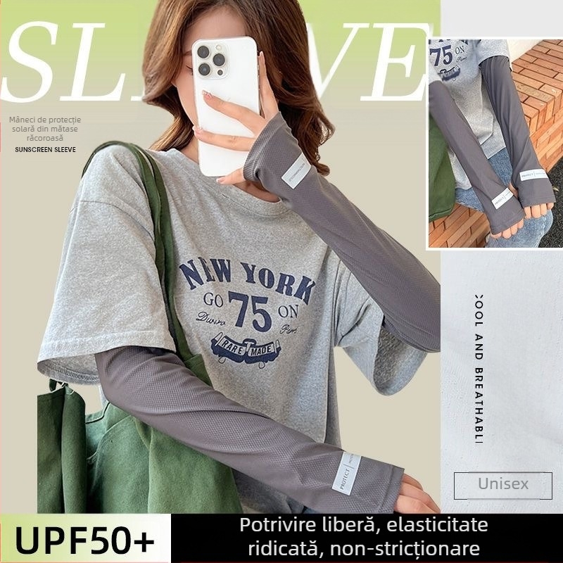 Manșete din Ice Silk cu protecție UV pentru femei, pentru mers în aer liber – croială lejeră, poliester-spandex