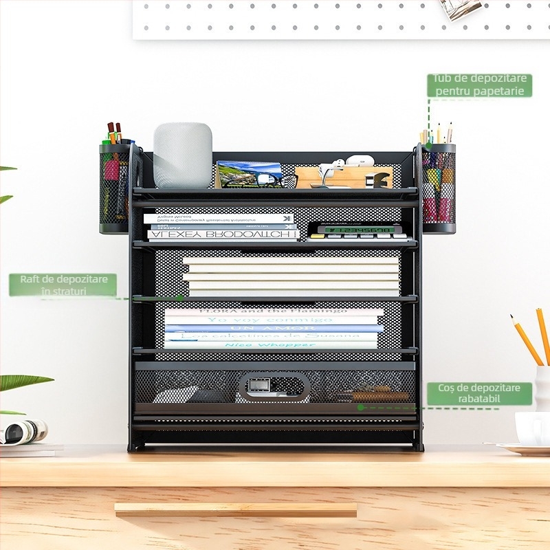 Raft pentru fișiere de birou din oțel carbon cu sertar – organizator de documente, 5 niveluri