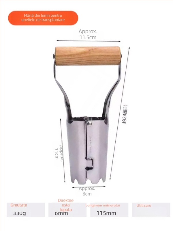 Set de unelte pentru transplantarea răsadurilor, 3 piese, oțel inoxidabil, Kyushu Garden, pentru terenuri agricole