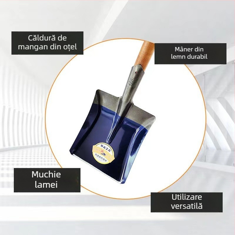 Lopată cu cap pătrat, lamă din oțel de înalt carbon, mâner din lemn, greutate a capului 1,9 kg, pentru agricultură