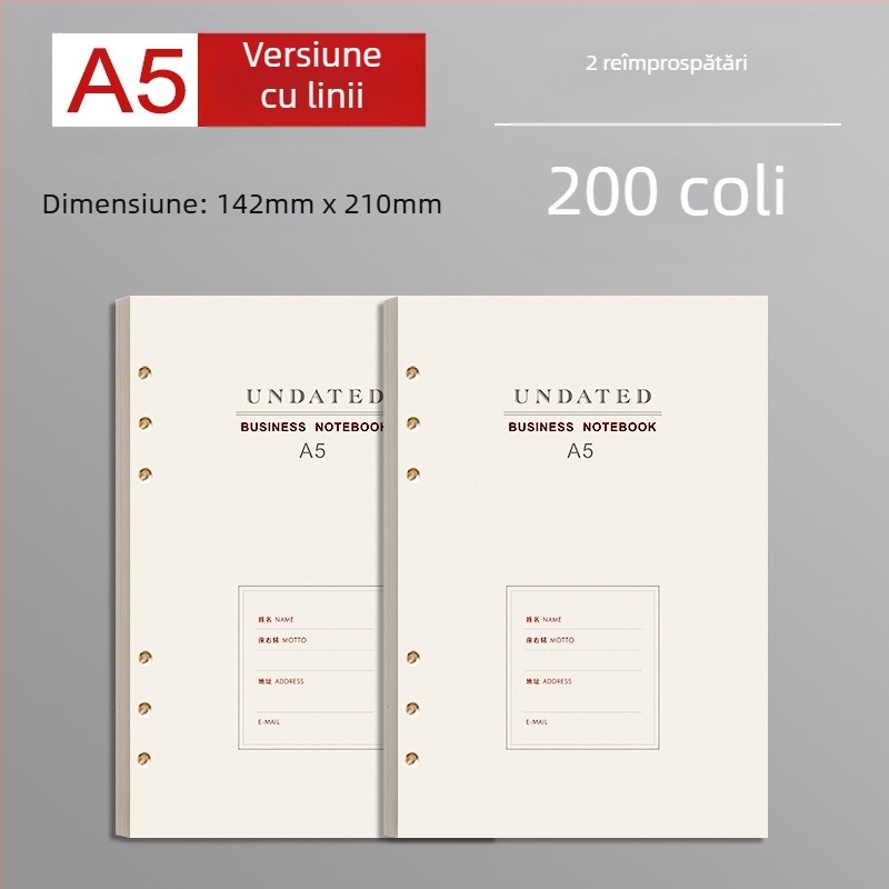 Nucleu de înlocuire pentru foi B5 cu linii groase, 100 de foi, compatibil cu găuri 6/9, foi interioare din hârtie Forest