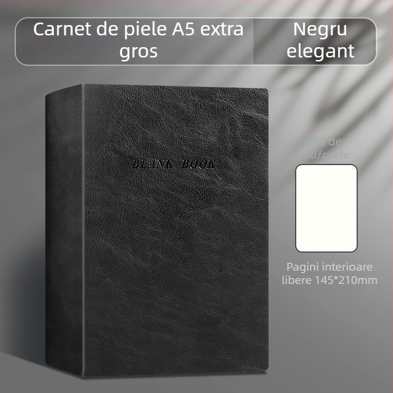 Carnet cu copertă din piele artificială, legare de tip franțuzesc, hârtie din masă lemnoasă 80 g, stil birou