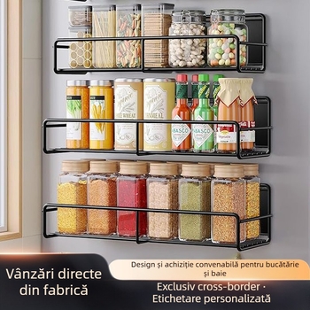 Raft magnetic pentru frigider cu exterior fără găuri – suport pentru condimente de bucătărie, oțel carbon, stil modern minimalist, suprafață vopsită