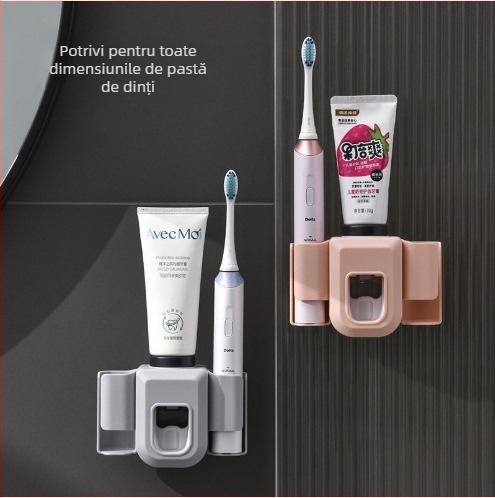 Set montat pe perete, multifuncțional, cu presare automată a pastei de dinți și spațiu de depozitare pentru periuțe, fără găuri de montaj