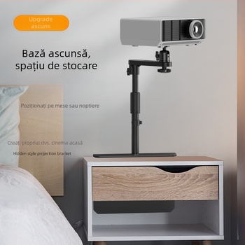Suport metal pentru proiector cu montaj ascuns lângă pat/canapea — Lazy-Man, universal, tavă pentru nuci