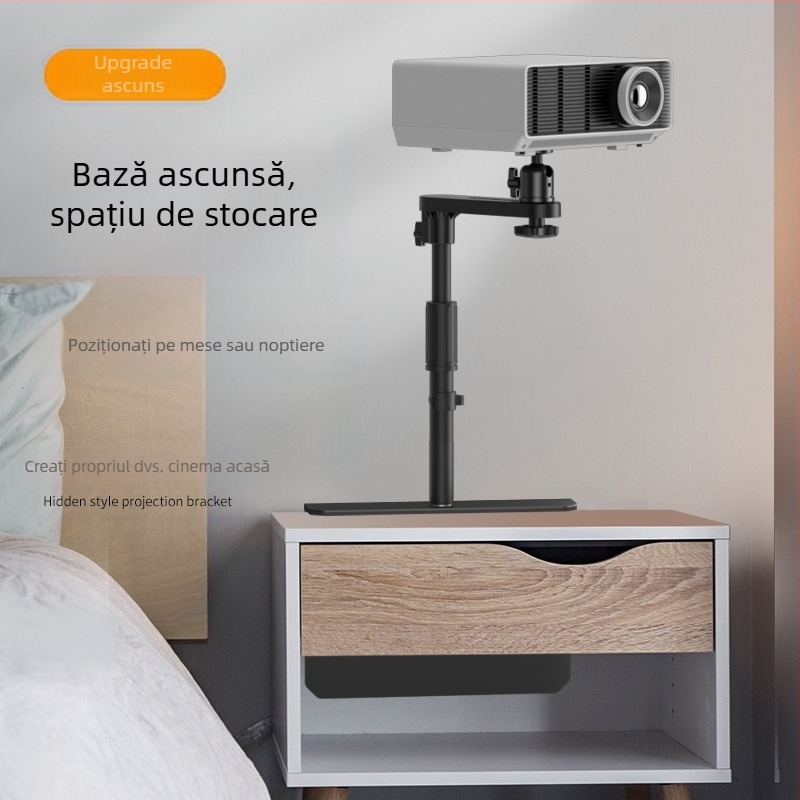 Suport metal pentru proiector cu montaj ascuns lângă pat/canapea — Lazy-Man, universal, tavă pentru nuci