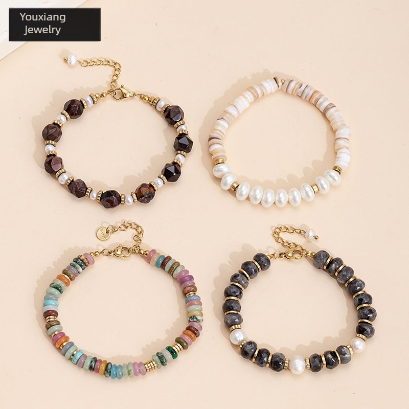 Brățară din turcoaz natural, stil boem retro, șiruită manual, pentru femei