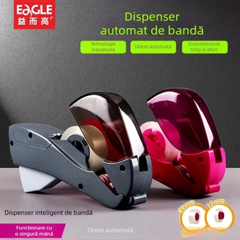 Tăietor de bandă manual, dispenser transparent pentru bandă, model T5165AB, plastic, lățime bandă 12–19 mm, diametru ax 1,8 mm, greutate 0.2 kg