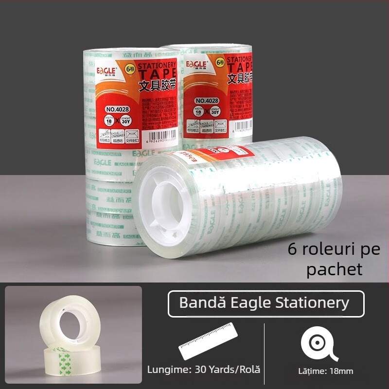 Tăietor de bandă manual, dispenser transparent pentru bandă, model T5165AB, plastic, lățime bandă 12–19 mm, diametru ax 1,8 mm, greutate 0.2 kg