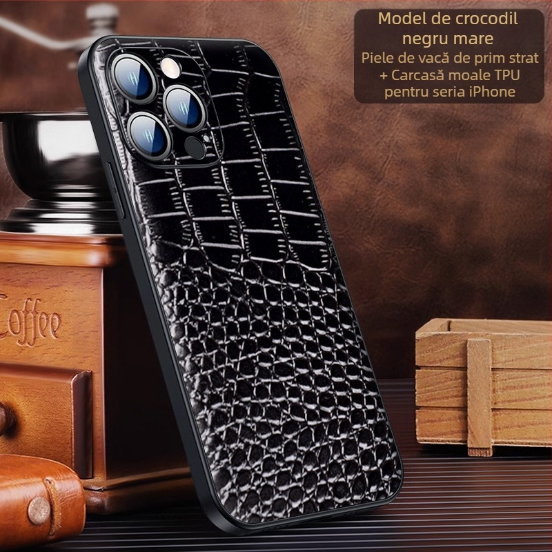 Husa din piele naturală pentru iPhone 15, 15 Pro, 15 Plus și 15 Pro Max, protecție anti-cădere, stil business
